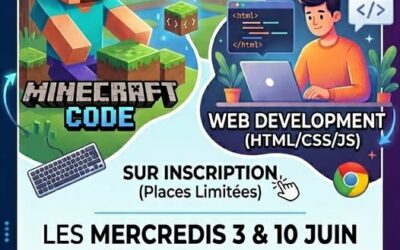 Animation codage Minecraft et Web les mercredis 3 et 10 juin