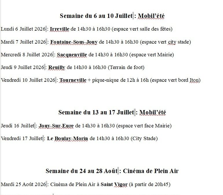 Programme Mobil été et Cinéma de Plein Air 2026